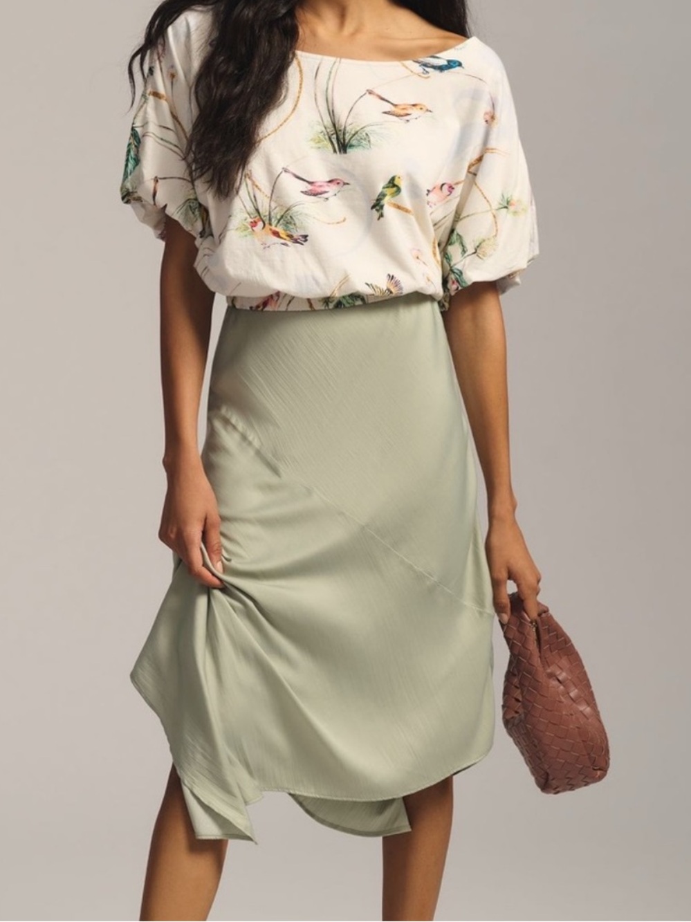 Anthropologie White Cropped Top with Multicolor Bird Print - Picture 3 of 6